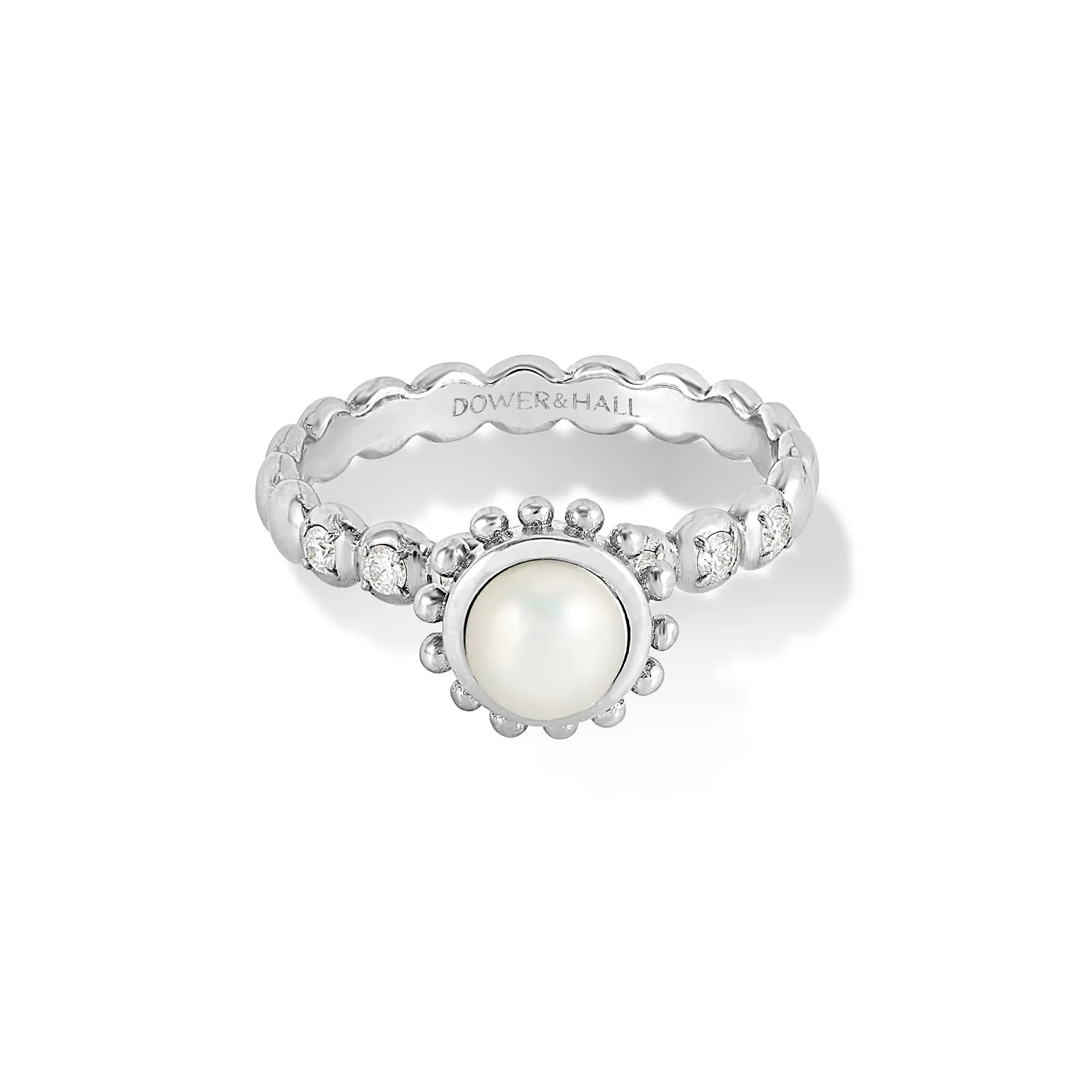 14k Gold Anemone Ring with White Pearl