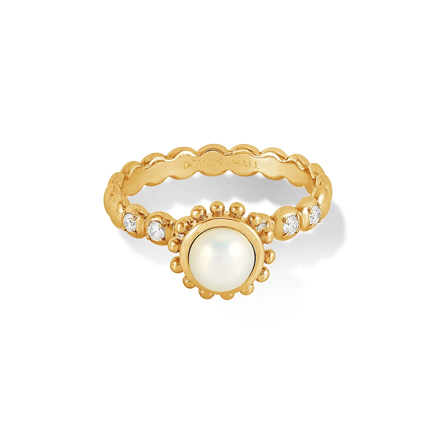 14k Gold Anemone Ring with White Pearl