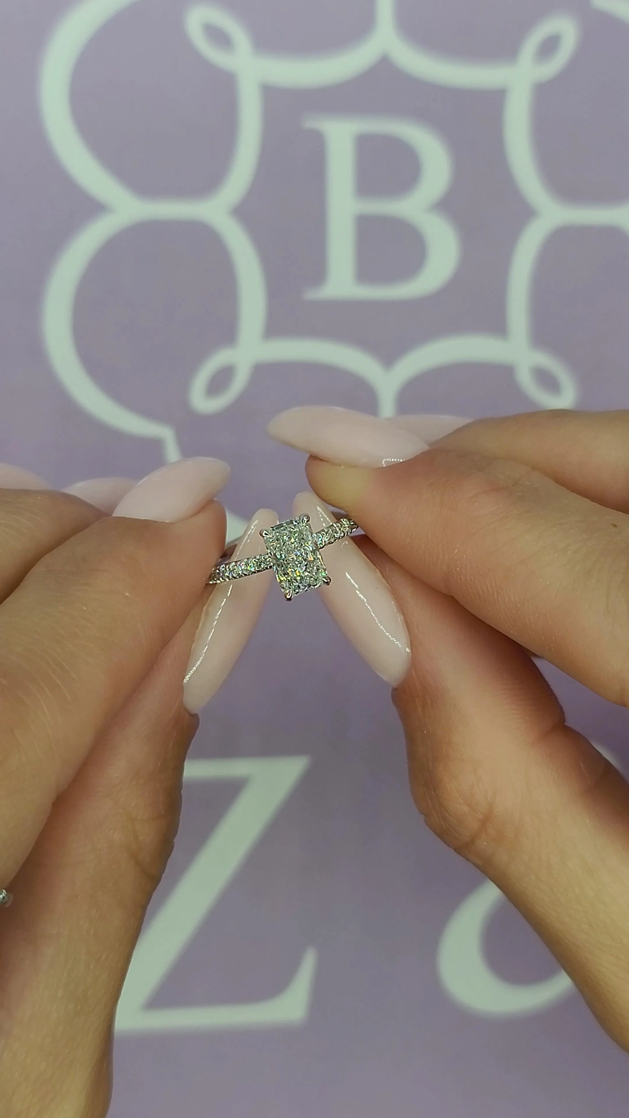 1.60 Carats Lab Grown Radiant Cut Micropaved Side Stones Hidden Halo Diamond Engagement Ring