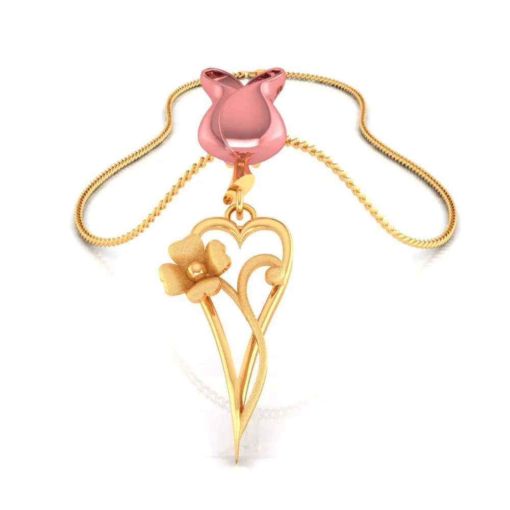 22k Pink Yellow With Heart And Flower Style Gold Pendant