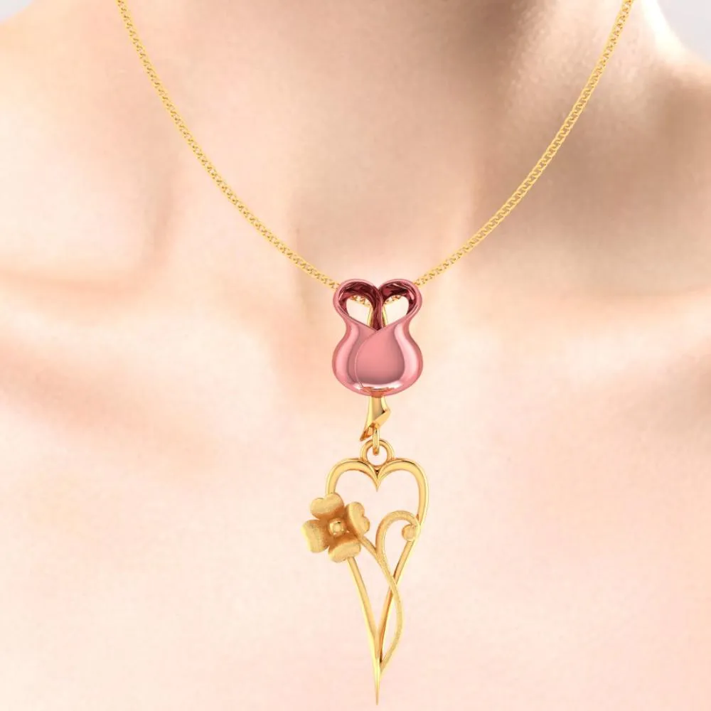 22k Pink Yellow With Heart And Flower Style Gold Pendant