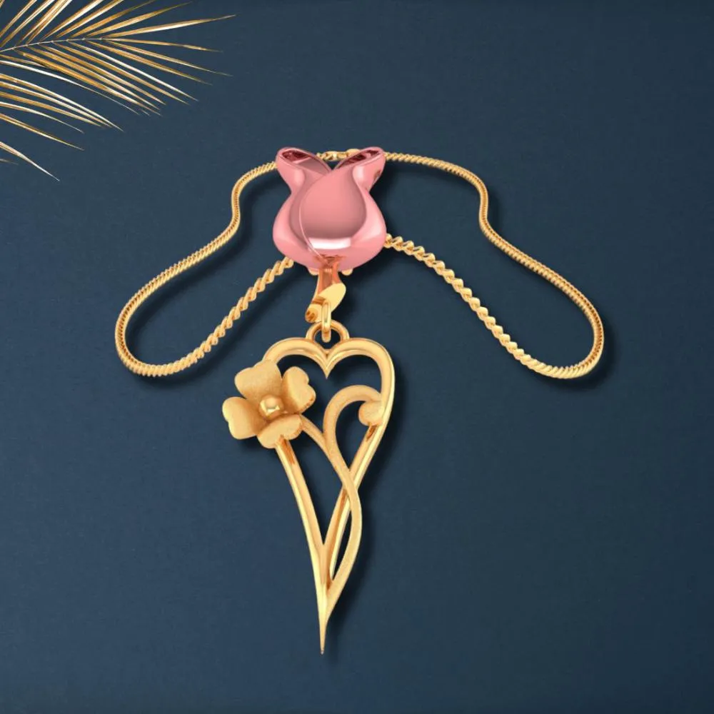 22k Pink Yellow With Heart And Flower Style Gold Pendant
