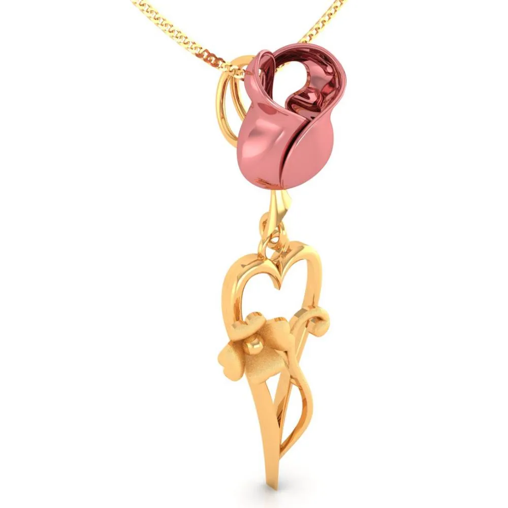 22k Pink Yellow With Heart And Flower Style Gold Pendant