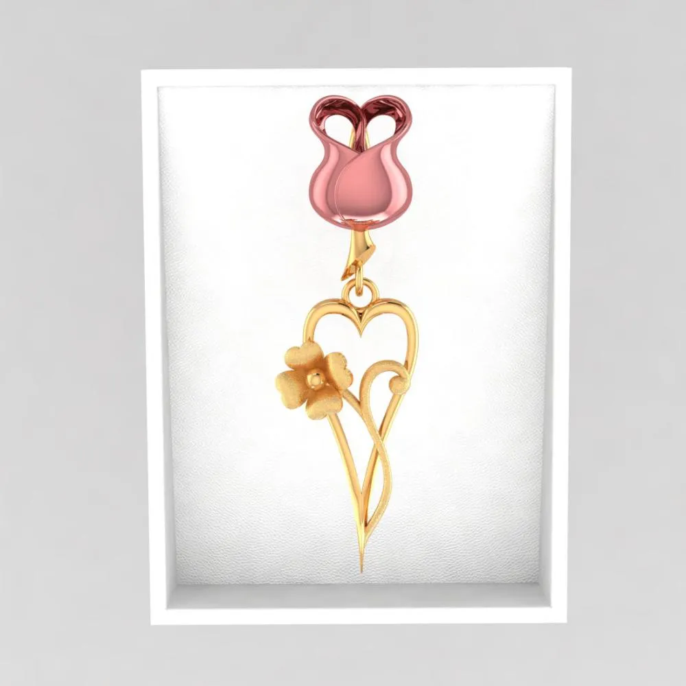 22k Pink Yellow With Heart And Flower Style Gold Pendant