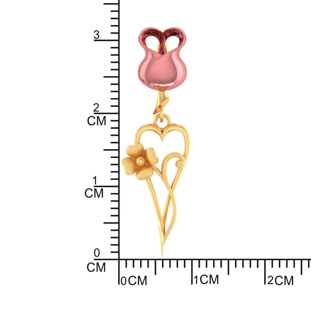 22k Pink Yellow With Heart And Flower Style Gold Pendant