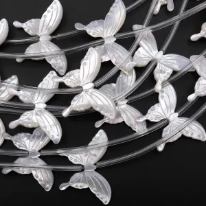 AAA Iridescent Carved Natural White Mother of Pearl Shell Cute Butterfly Beads