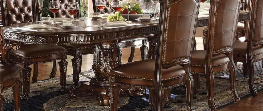 Acme Vendome Double Pedestal Dining Table with Two Leaves in Cherry 62000