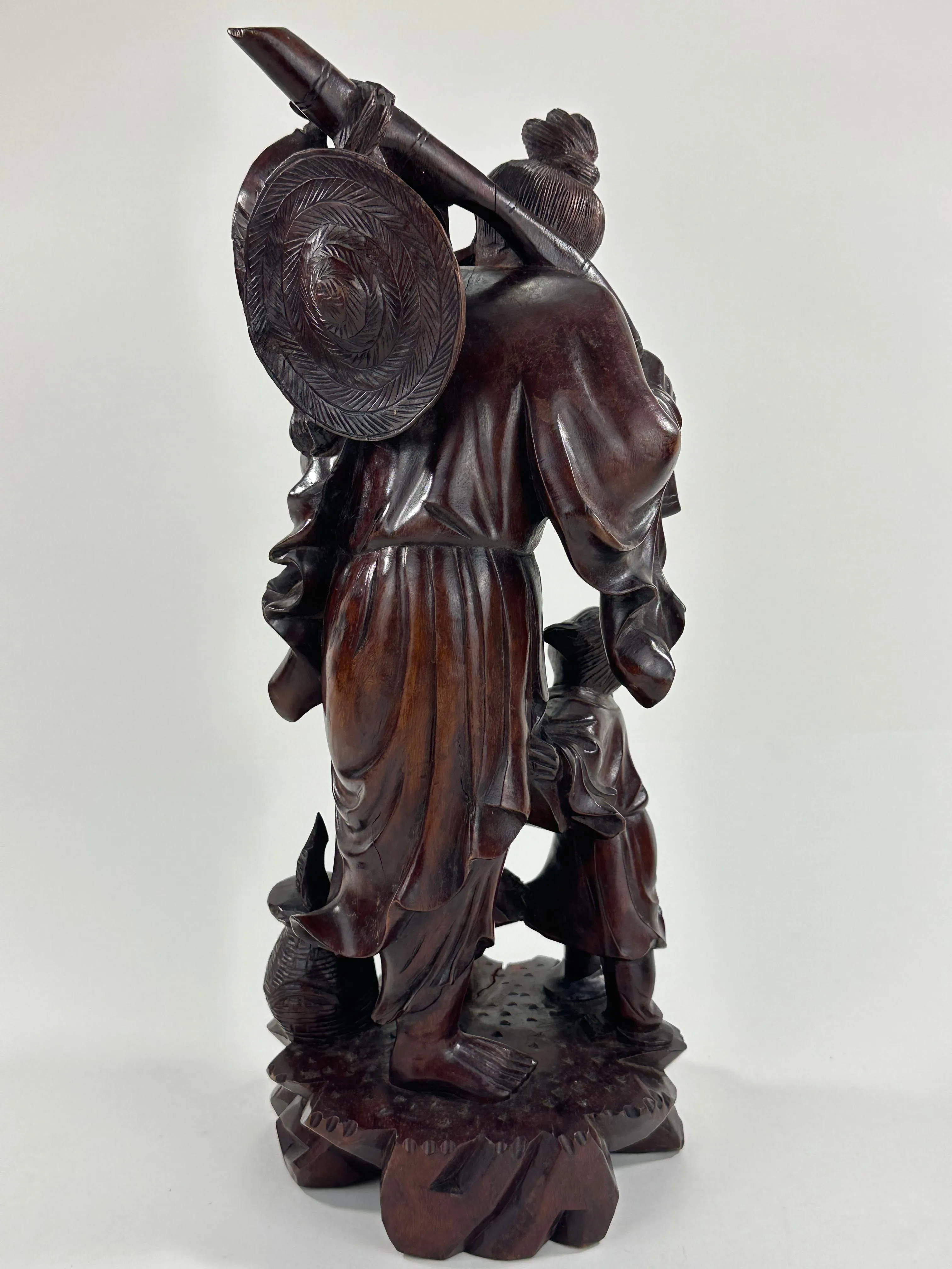 Antique Chinese Carved Wooden Statue of Shoulao 14”