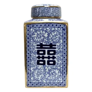 Blue and White Double Happiness Jar