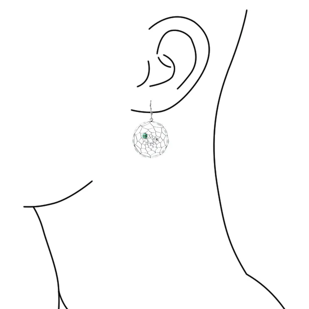 Blue Turquoise Dangle Gemstone Earrings with Lever Back and Dream Catcher Design