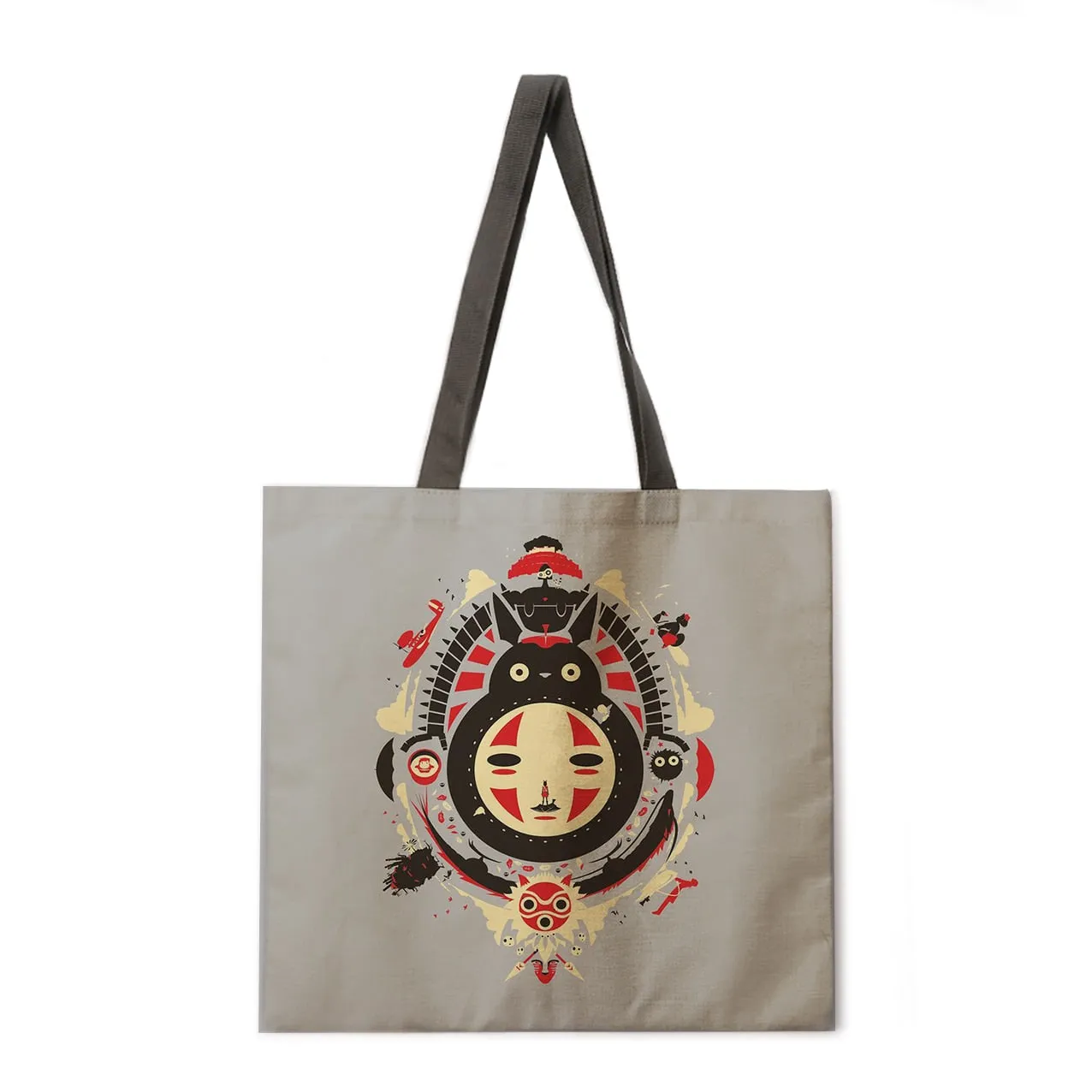 Cartoon anime linen shopping bag ladies backpack foldable shopping bag beach tote bag handbag large bag female bag