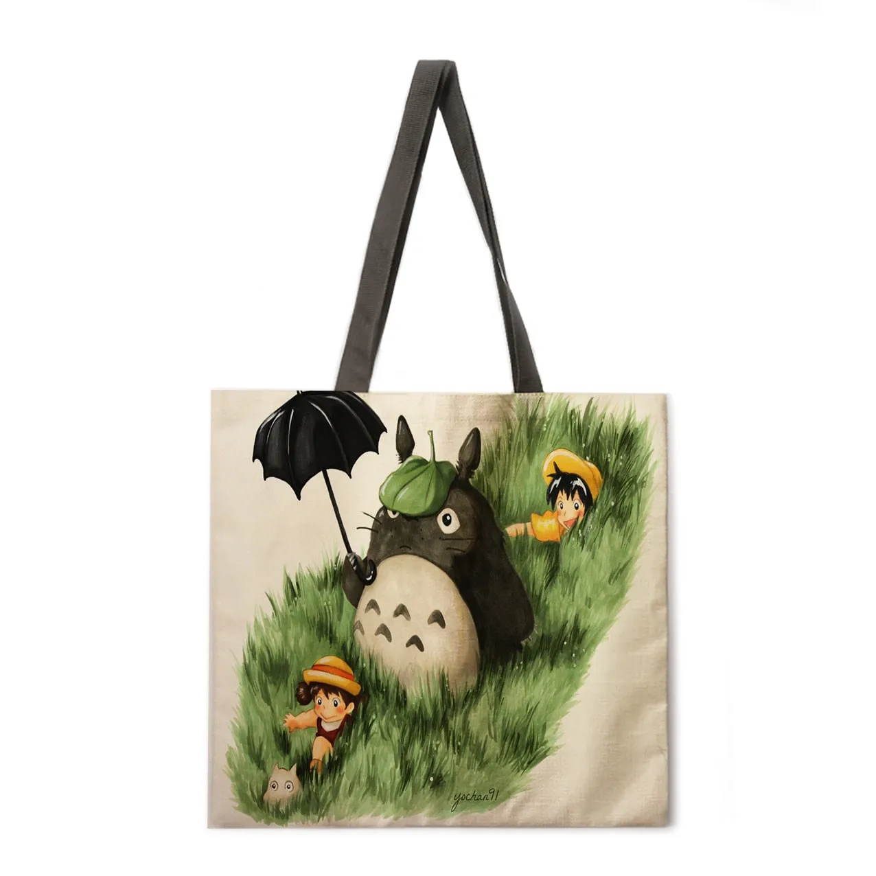 Cartoon anime linen shopping bag ladies backpack foldable shopping bag beach tote bag handbag large bag female bag