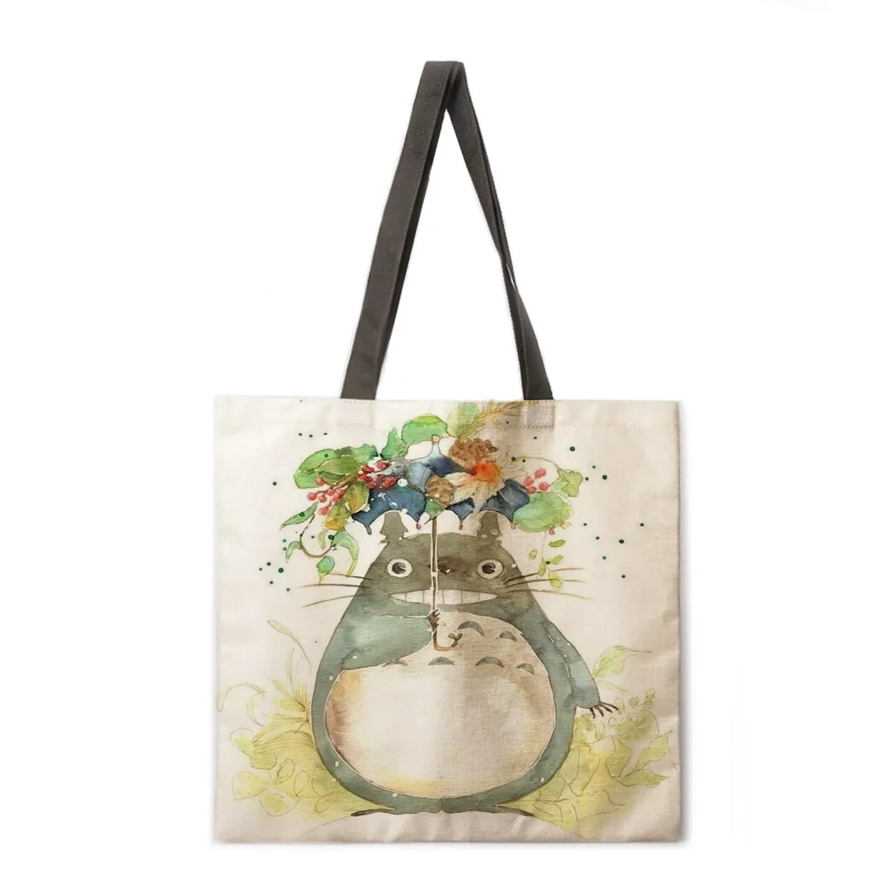 Cartoon anime linen shopping bag ladies backpack foldable shopping bag beach tote bag handbag large bag female bag