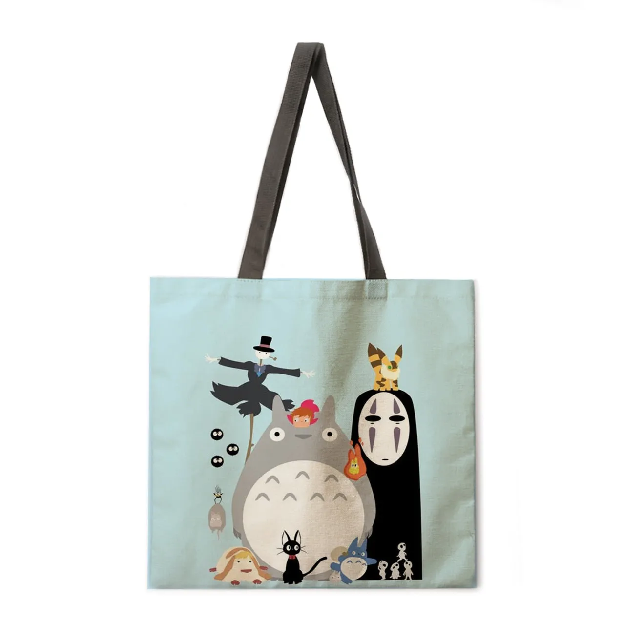 Cartoon anime linen shopping bag ladies backpack foldable shopping bag beach tote bag handbag large bag female bag