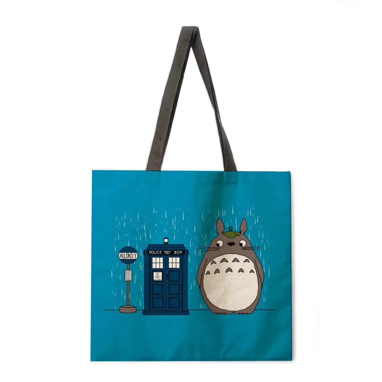 Cartoon anime linen shopping bag ladies backpack foldable shopping bag beach tote bag handbag large bag female bag