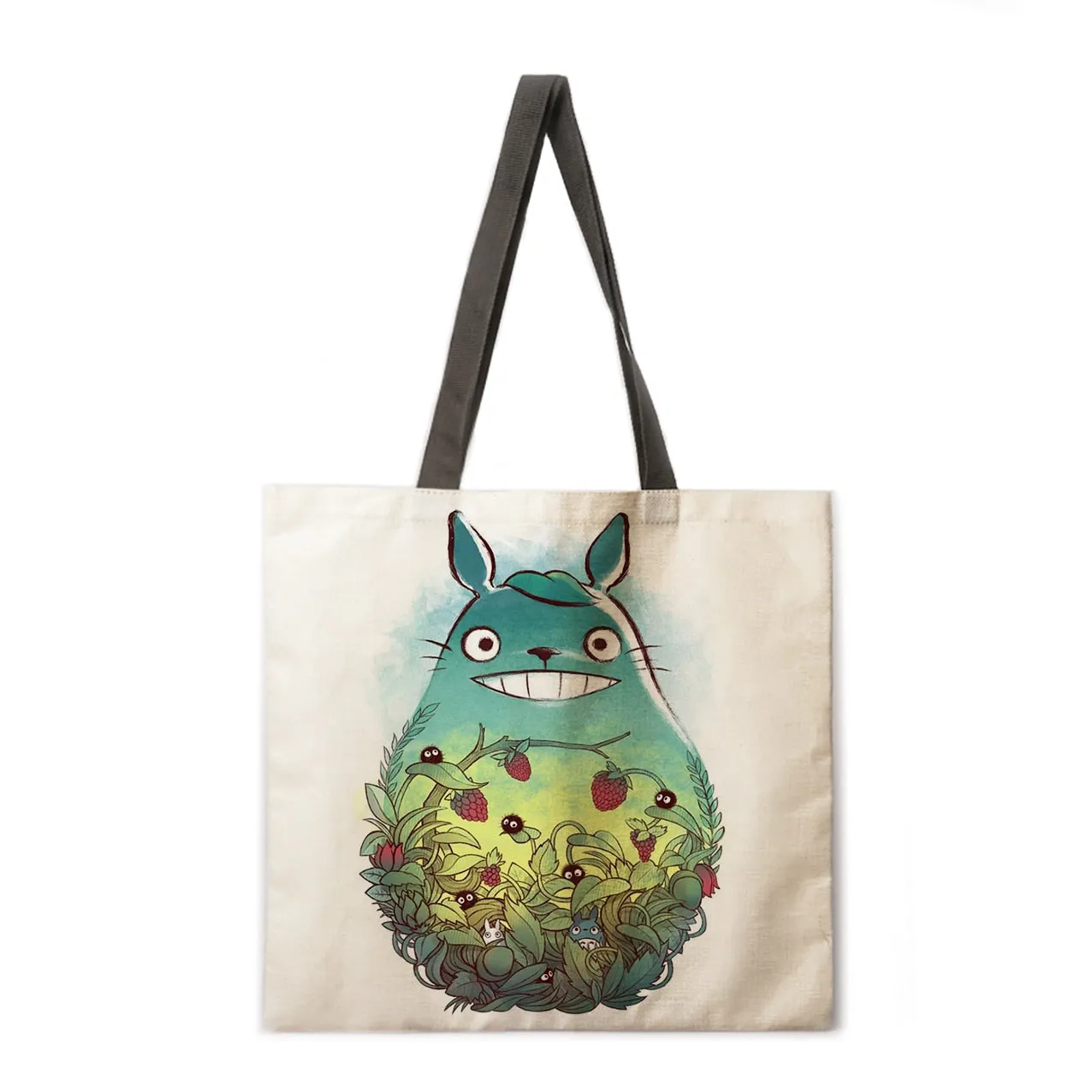 Cartoon anime linen shopping bag ladies backpack foldable shopping bag beach tote bag handbag large bag female bag