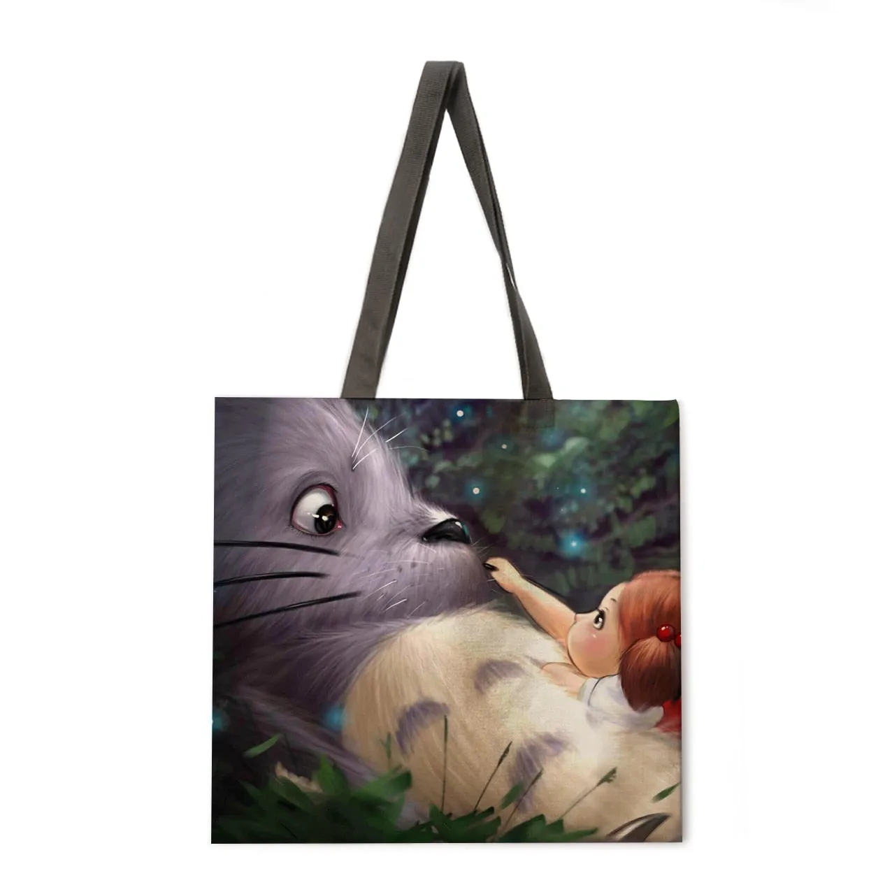 Cartoon anime linen shopping bag ladies backpack foldable shopping bag beach tote bag handbag large bag female bag