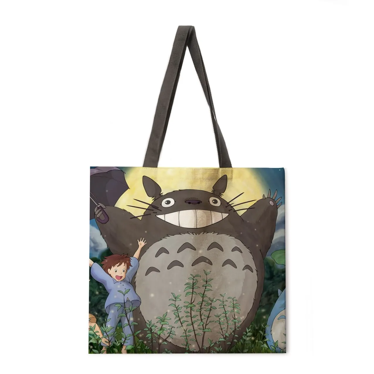 Cartoon anime linen shopping bag ladies backpack foldable shopping bag beach tote bag handbag large bag female bag