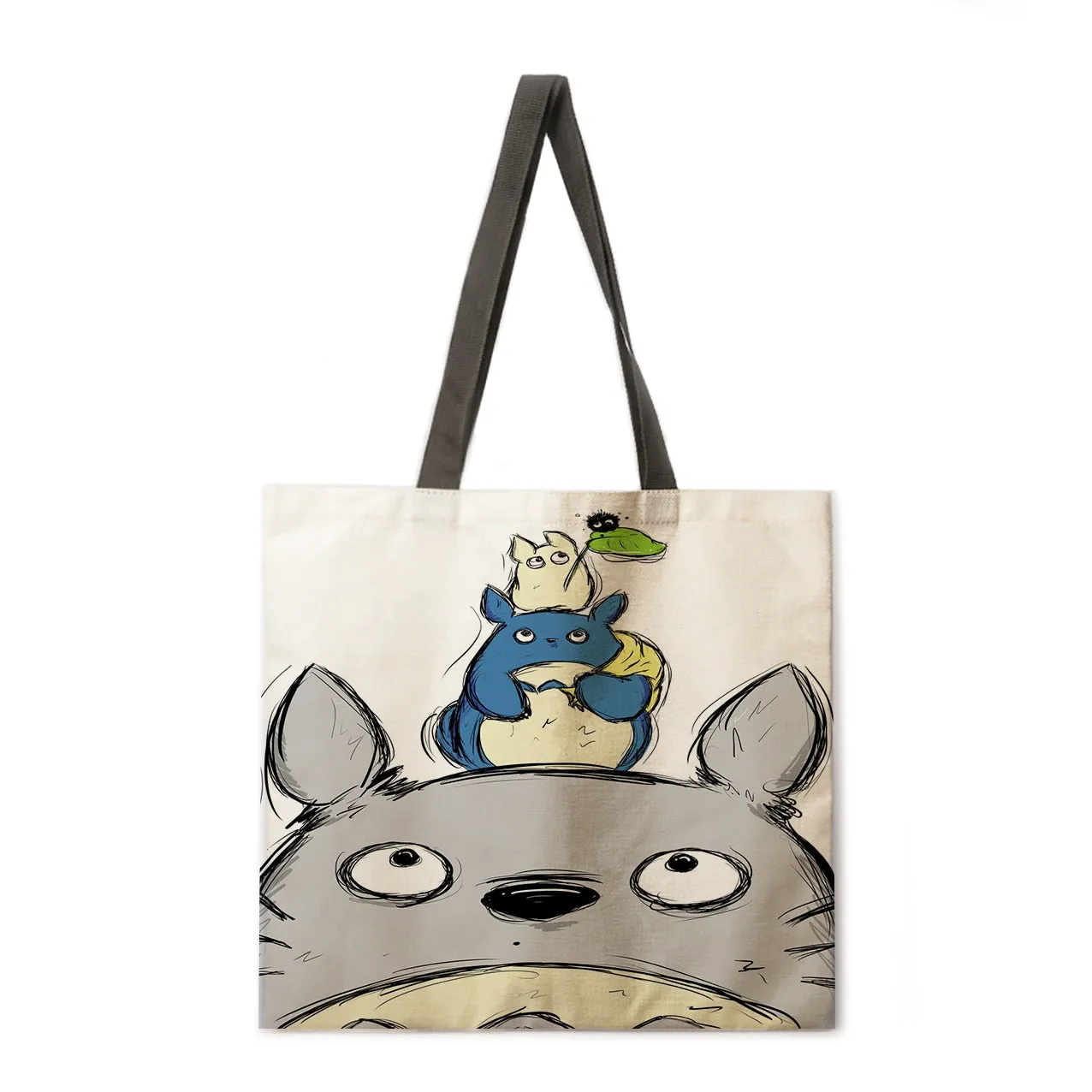 Cartoon anime linen shopping bag ladies backpack foldable shopping bag beach tote bag handbag large bag female bag