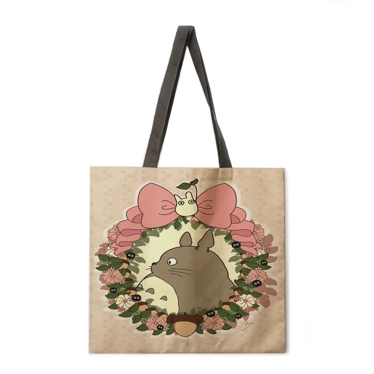 Cartoon anime linen shopping bag ladies backpack foldable shopping bag beach tote bag handbag large bag female bag