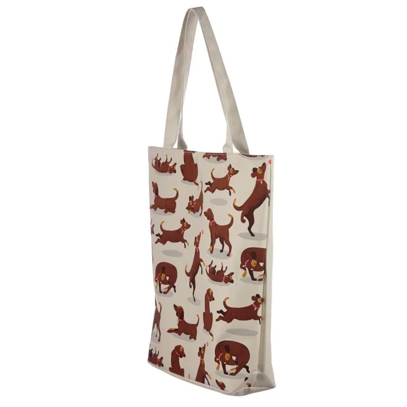 Catch Patch Dog Design Cotton Bag with Zip & Lining