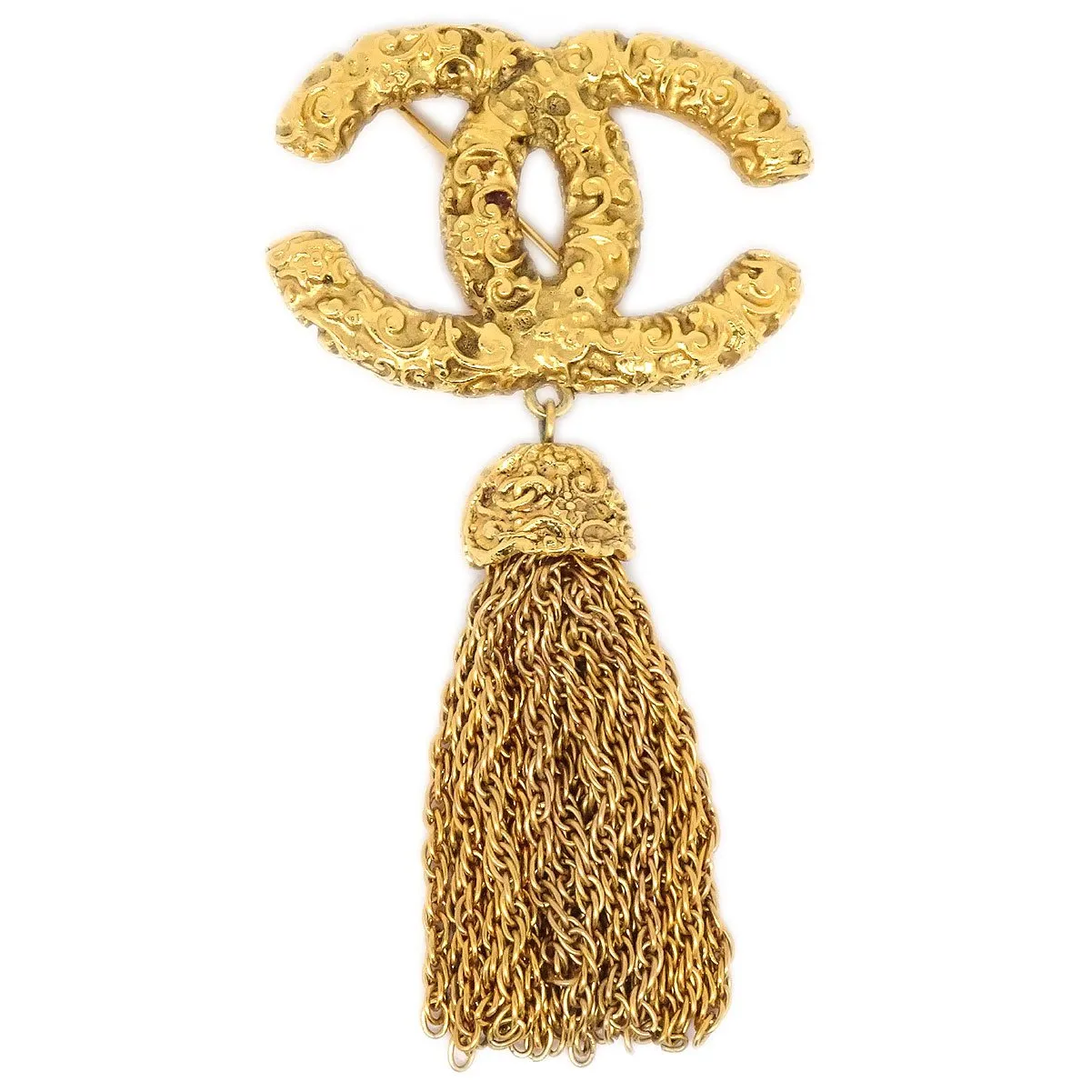 CHANEL 1993 Tassel CC Brooch Gold Small 90170