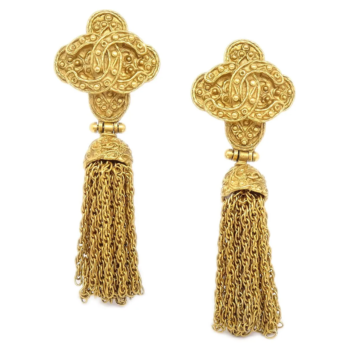 CHANEL 1994 Filigree Tassel Earrings Clip-On Gold 90949