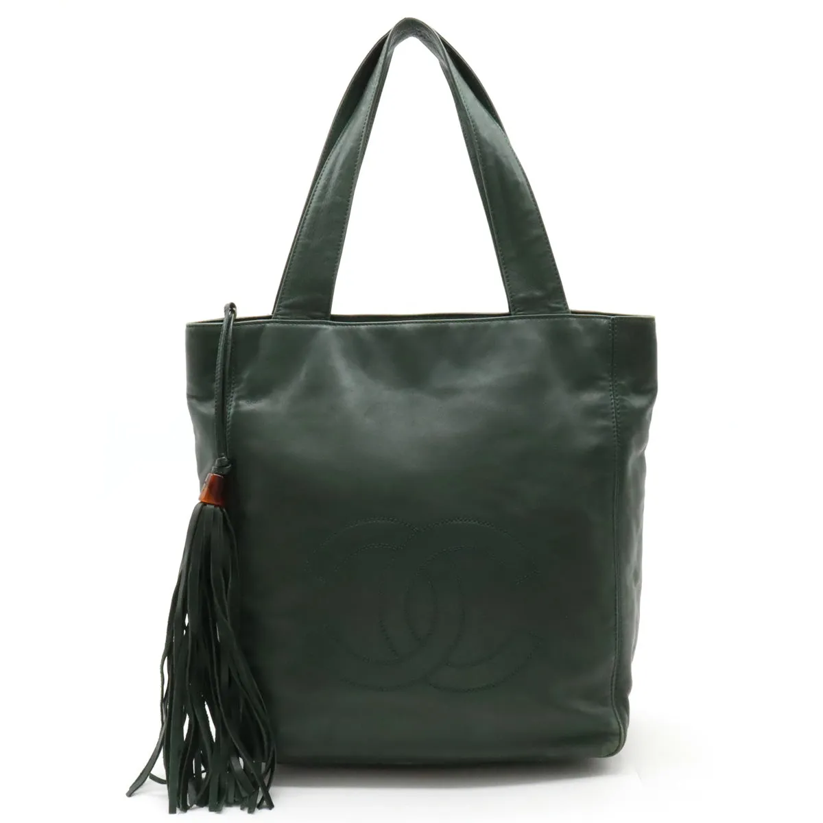 CHANEL CHANEL COCOMARK TASELL FRINGE Tote BAG Semi-sder leather dark green