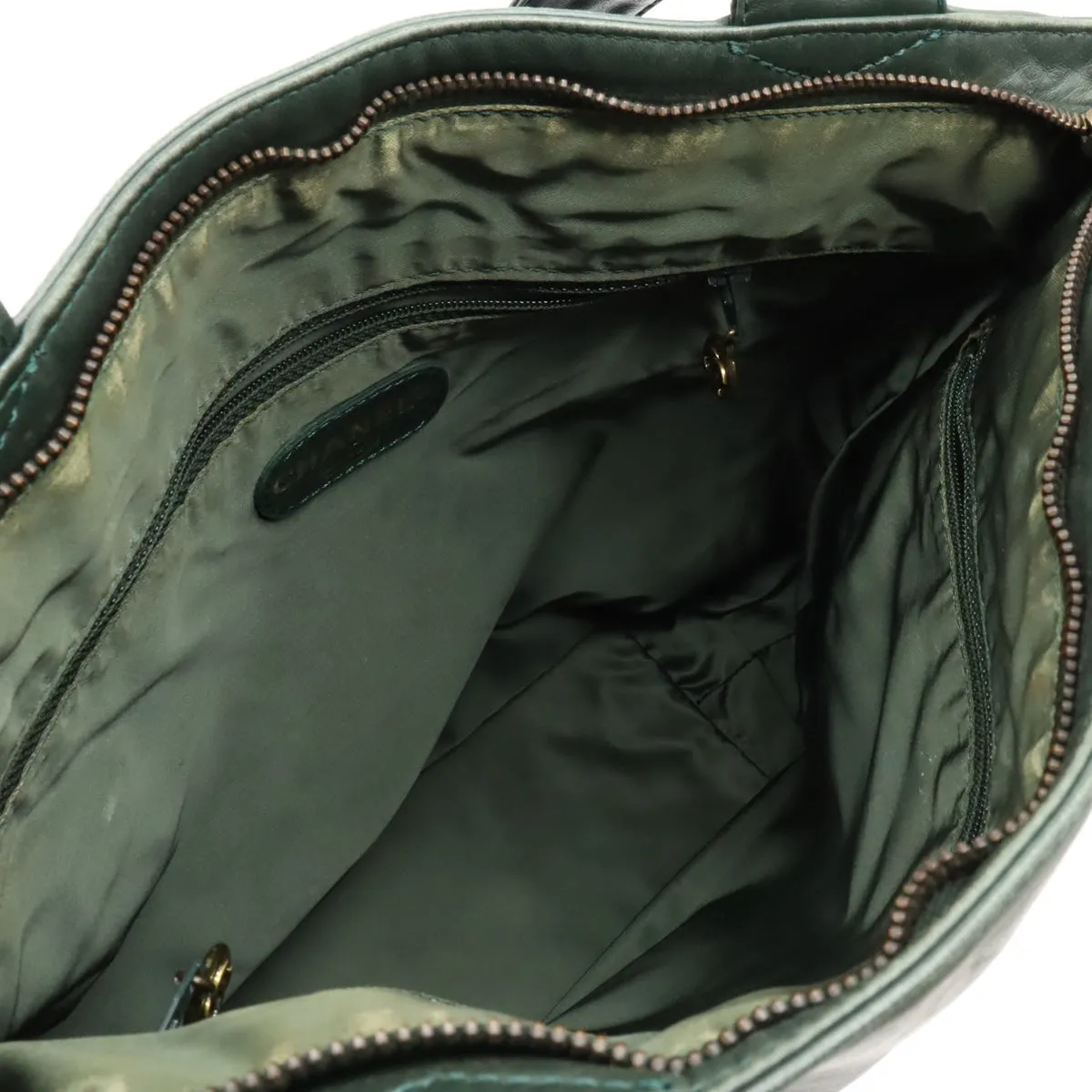 CHANEL CHANEL COCOMARK TASELL FRINGE Tote BAG Semi-sder leather dark green