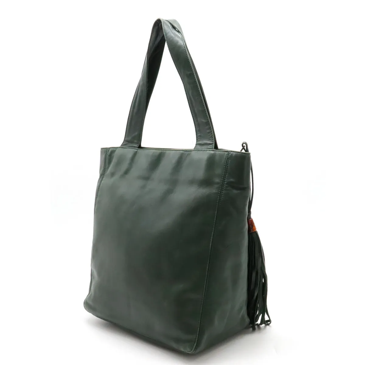 CHANEL CHANEL COCOMARK TASELL FRINGE Tote BAG Semi-sder leather dark green