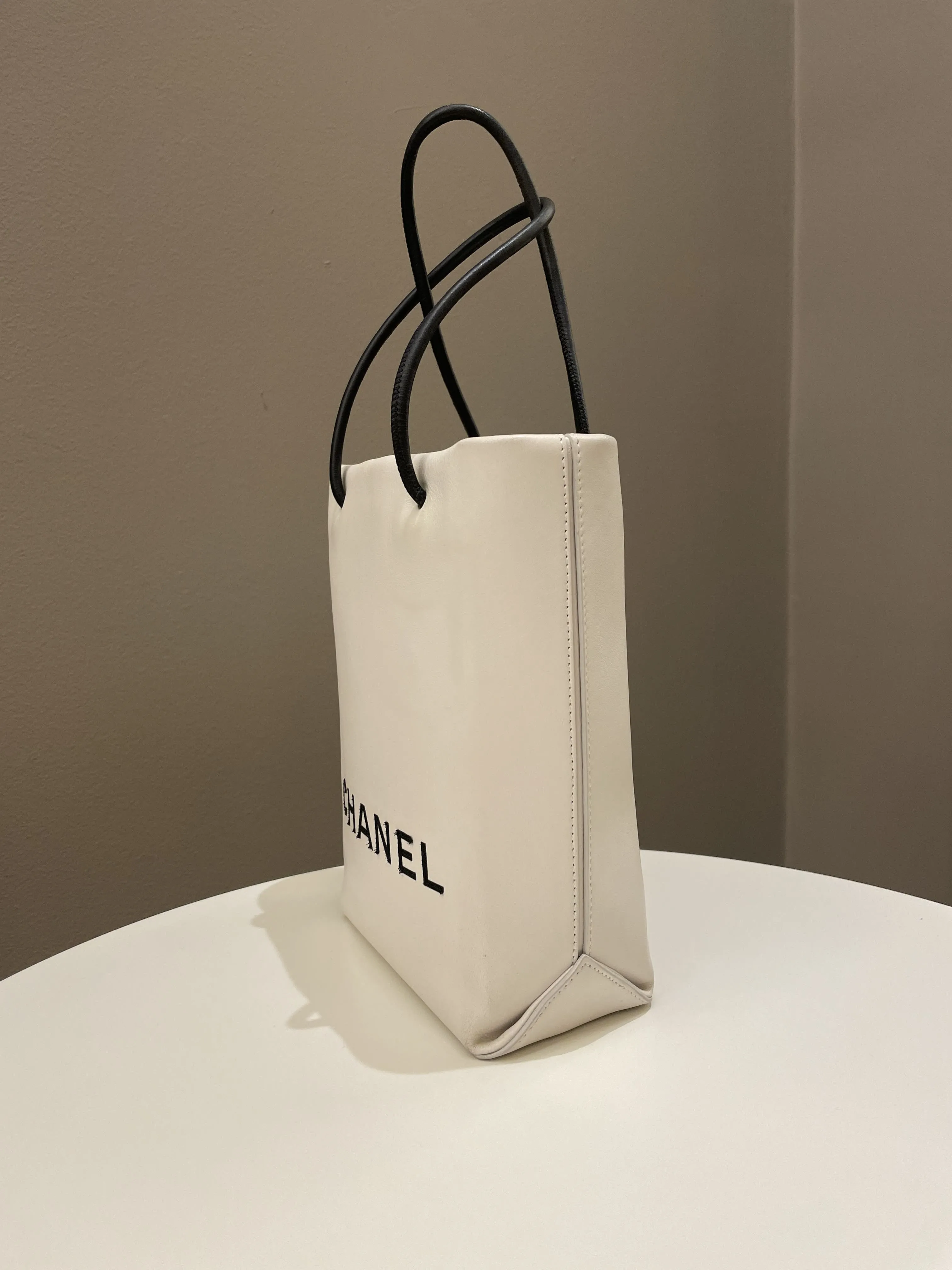 Chanel Vertical Shopping Bag Ivory / Black Calfskin