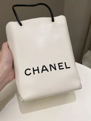 Chanel Vertical Shopping Bag Ivory / Black Calfskin