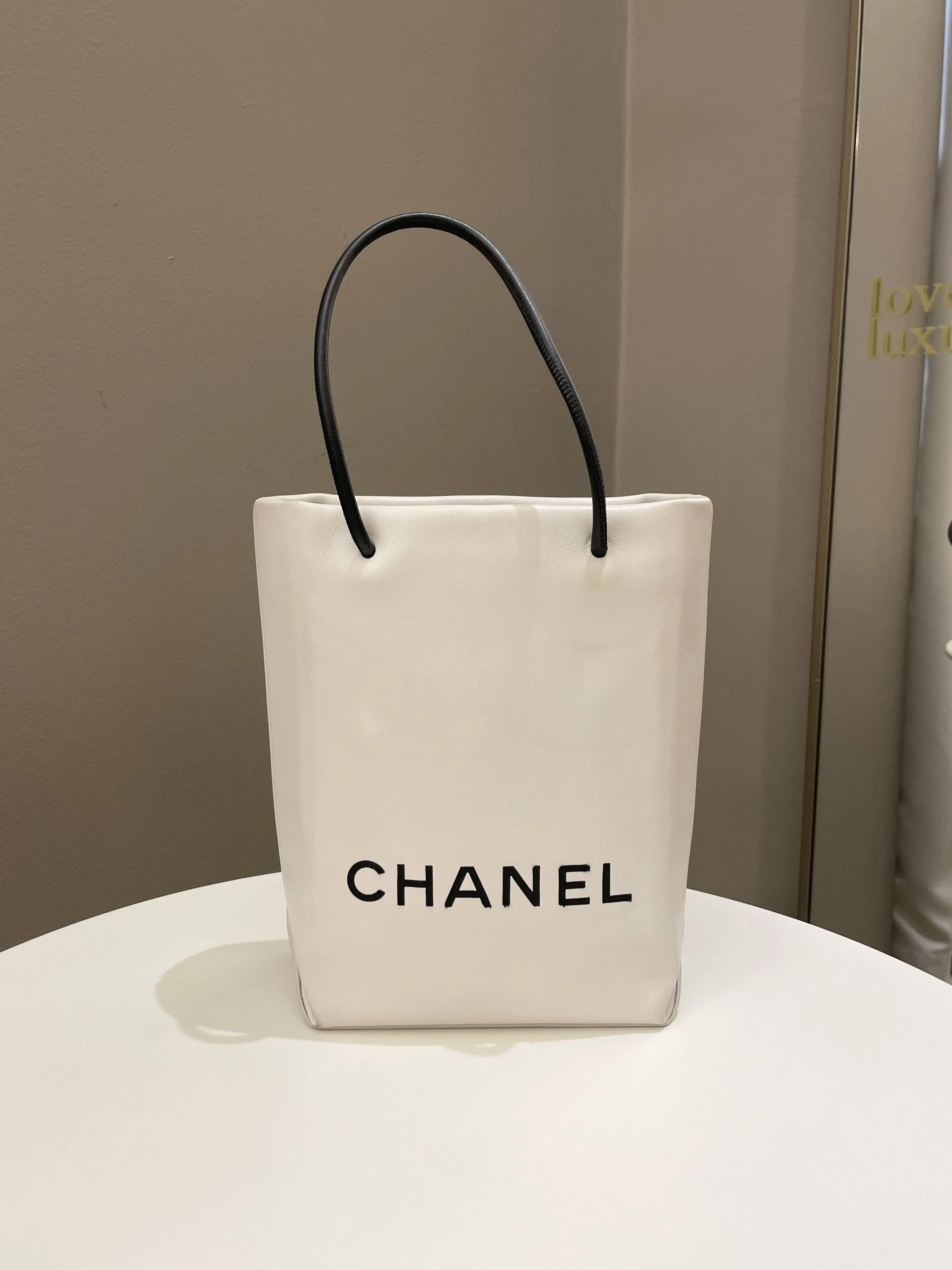 Chanel Vertical Shopping Bag Ivory / Black Calfskin