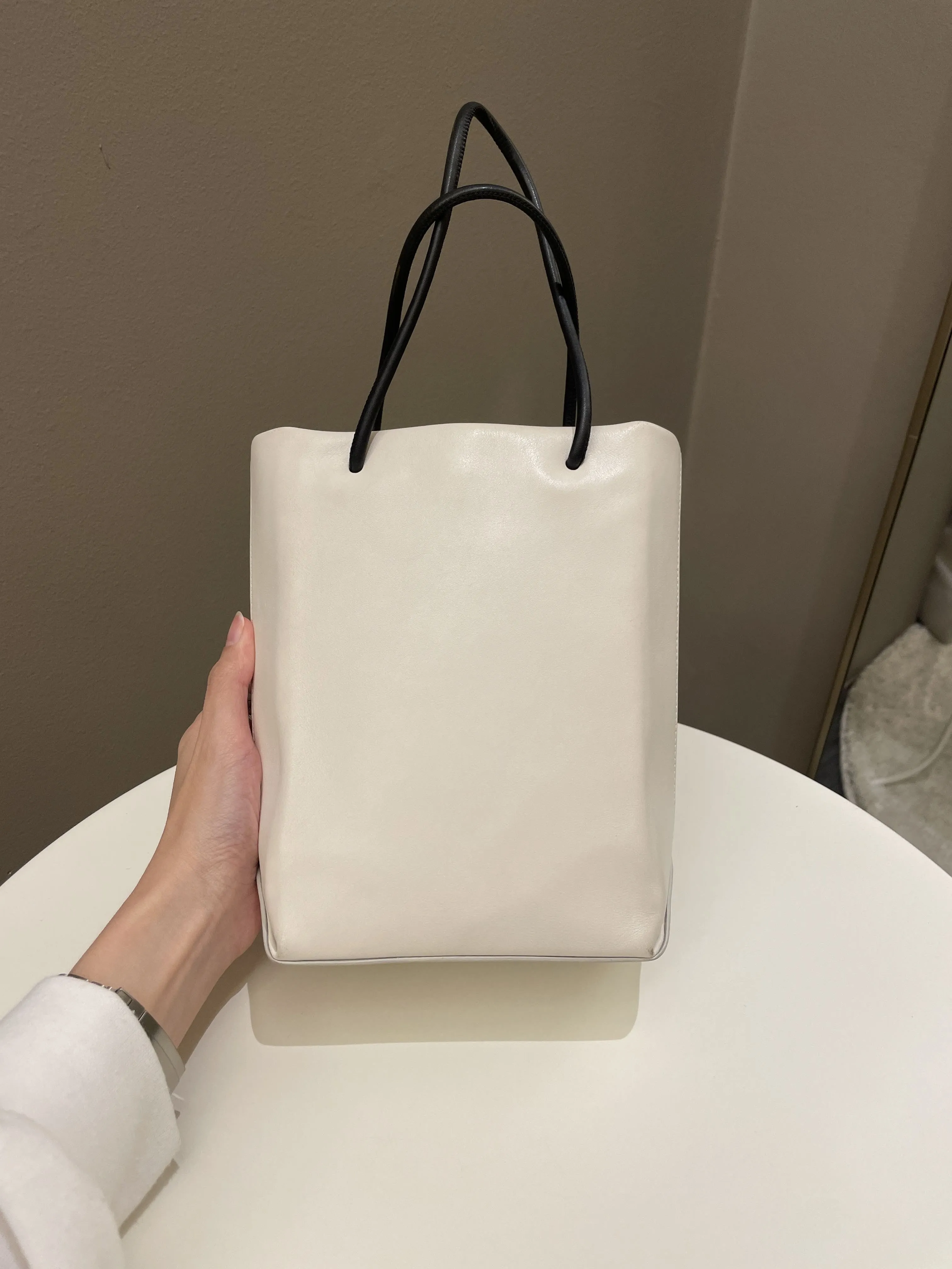 Chanel Vertical Shopping Bag Ivory / Black Calfskin