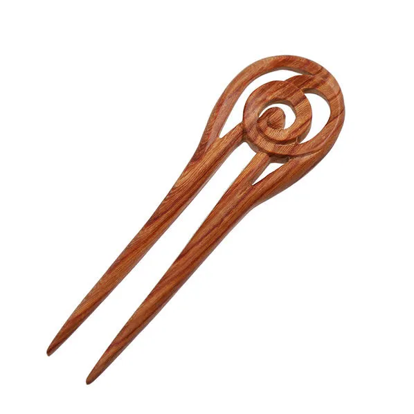 CrystalMood Handmade Carved 2-Prong Wood Hair Stick Fork Swirl