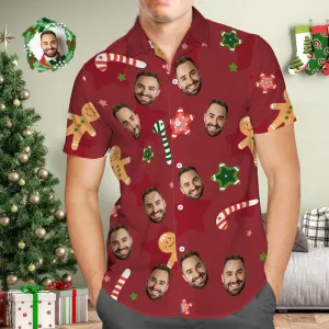 Custom Face Hawaiian Shirt Personalised Photo Red Hawaiian Shirts Christmas Gift for Him