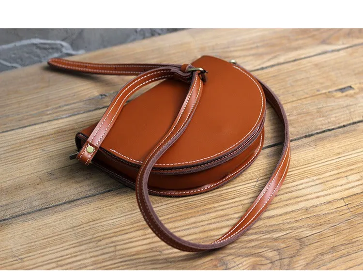 Cute Brown LEATHER Saddle SHOULDER Bag WOMEN Small Saddle Crossbody Purse FOR WOMEN