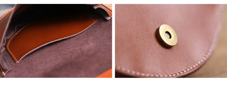 Cute Brown LEATHER Saddle SHOULDER Bag WOMEN Small Saddle Crossbody Purse FOR WOMEN