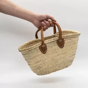 DarKech - Market basket STRAW BAG Handmade with leather, French basket: Brown