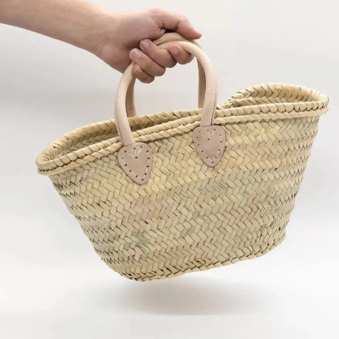 DarKech - Market basket STRAW BAG Handmade with leather, French basket: Brown