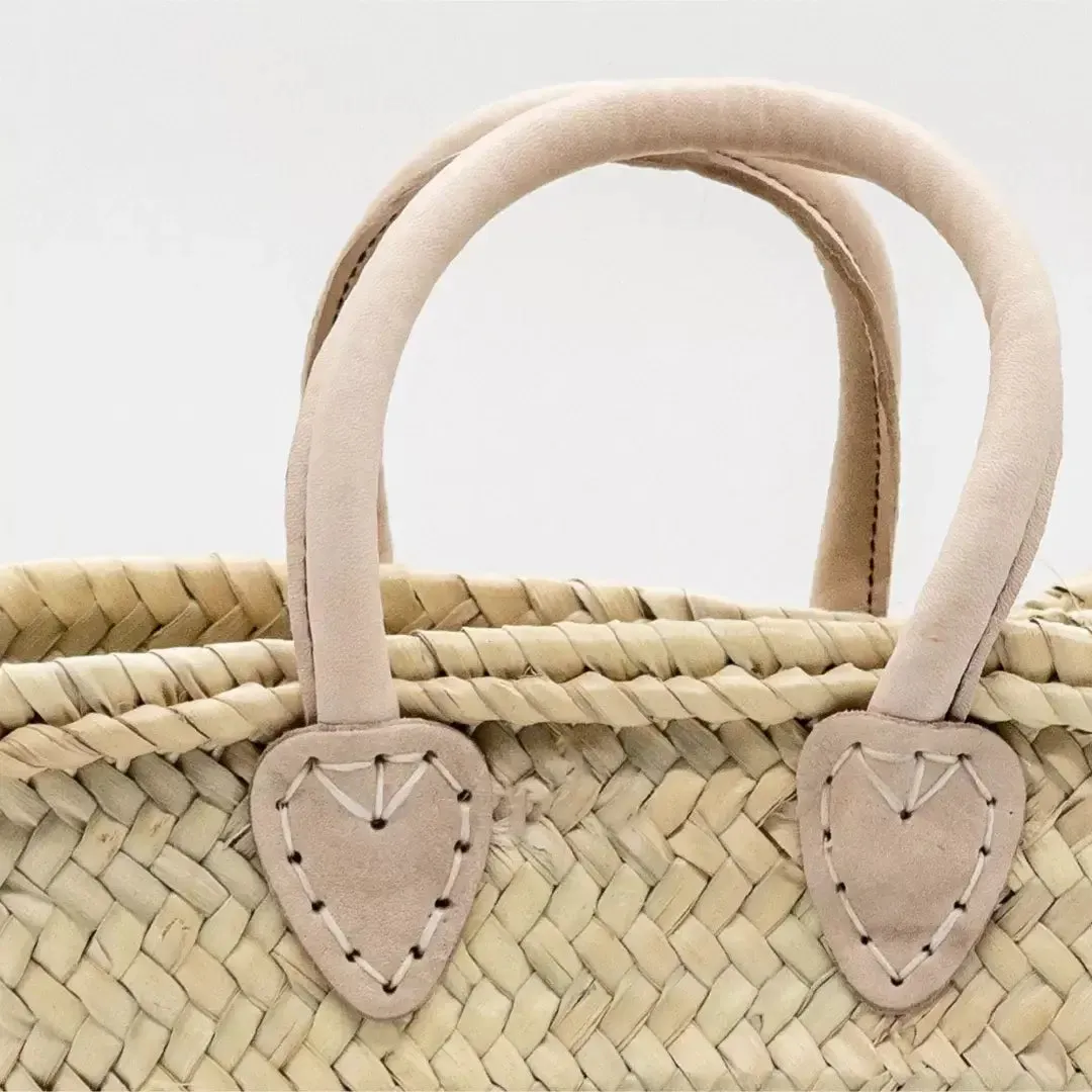 DarKech - Market basket STRAW BAG Handmade with leather, French basket: Brown