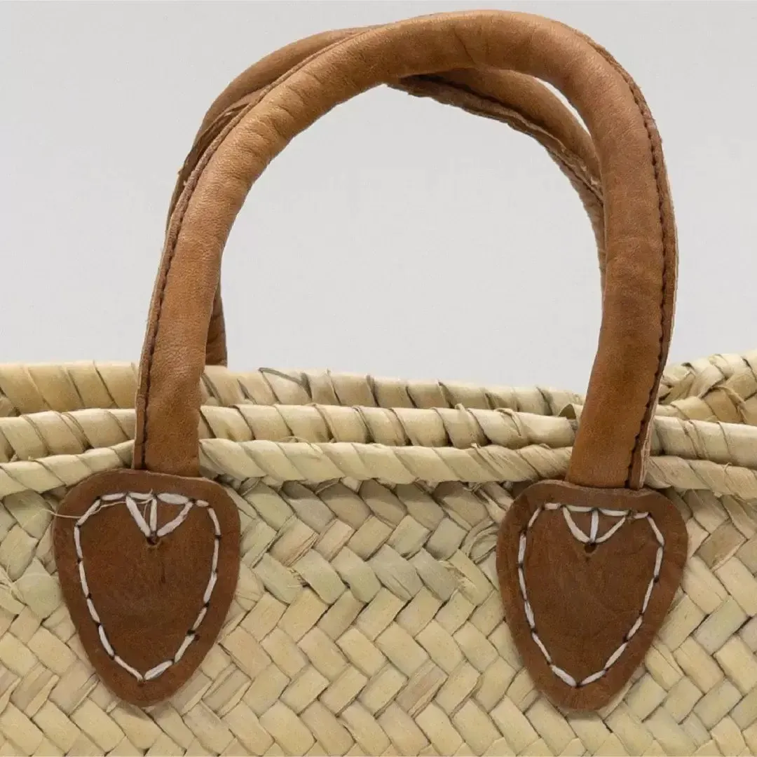 DarKech - Market basket STRAW BAG Handmade with leather, French basket: Brown