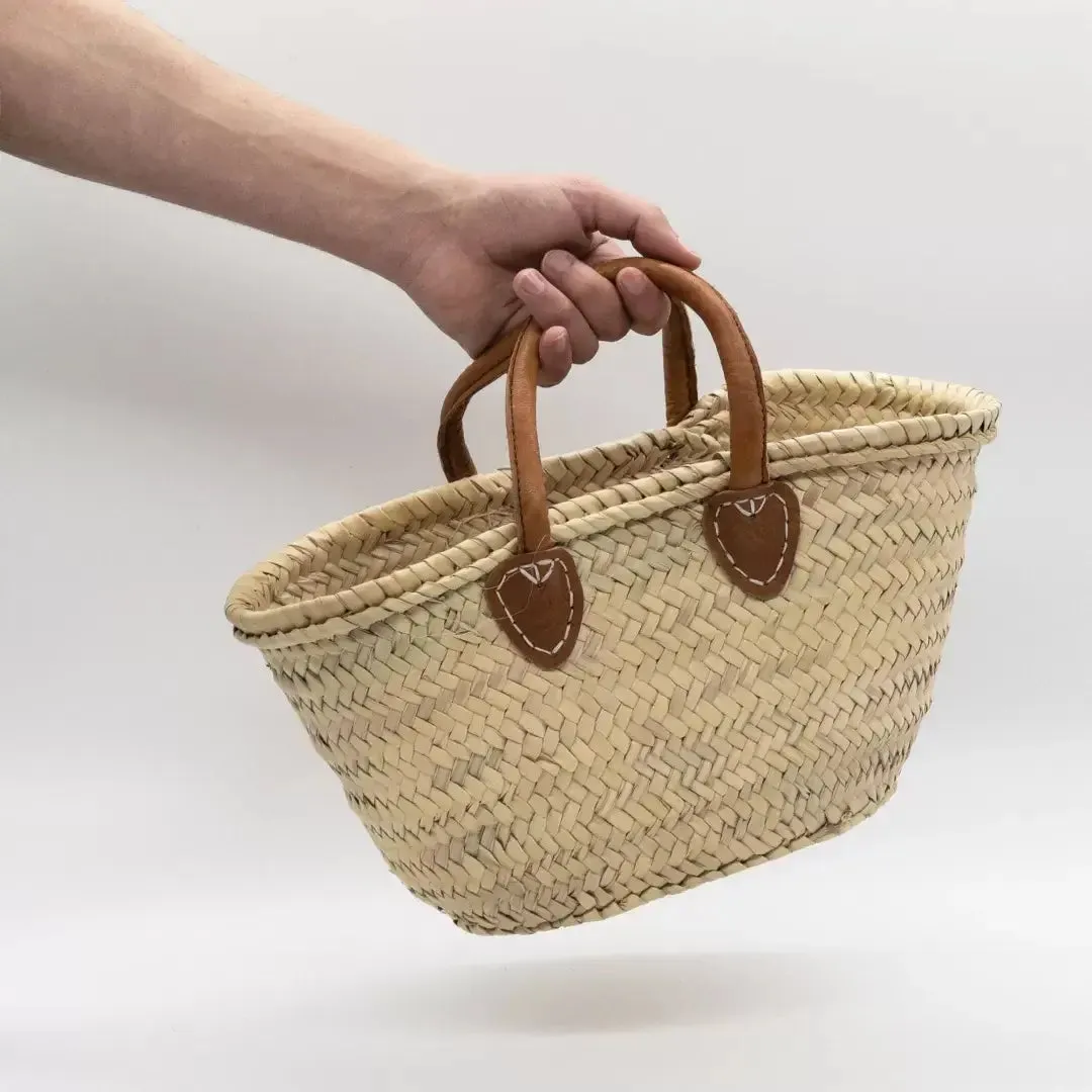 DarKech - Market basket STRAW BAG Handmade with leather, French basket: Brown