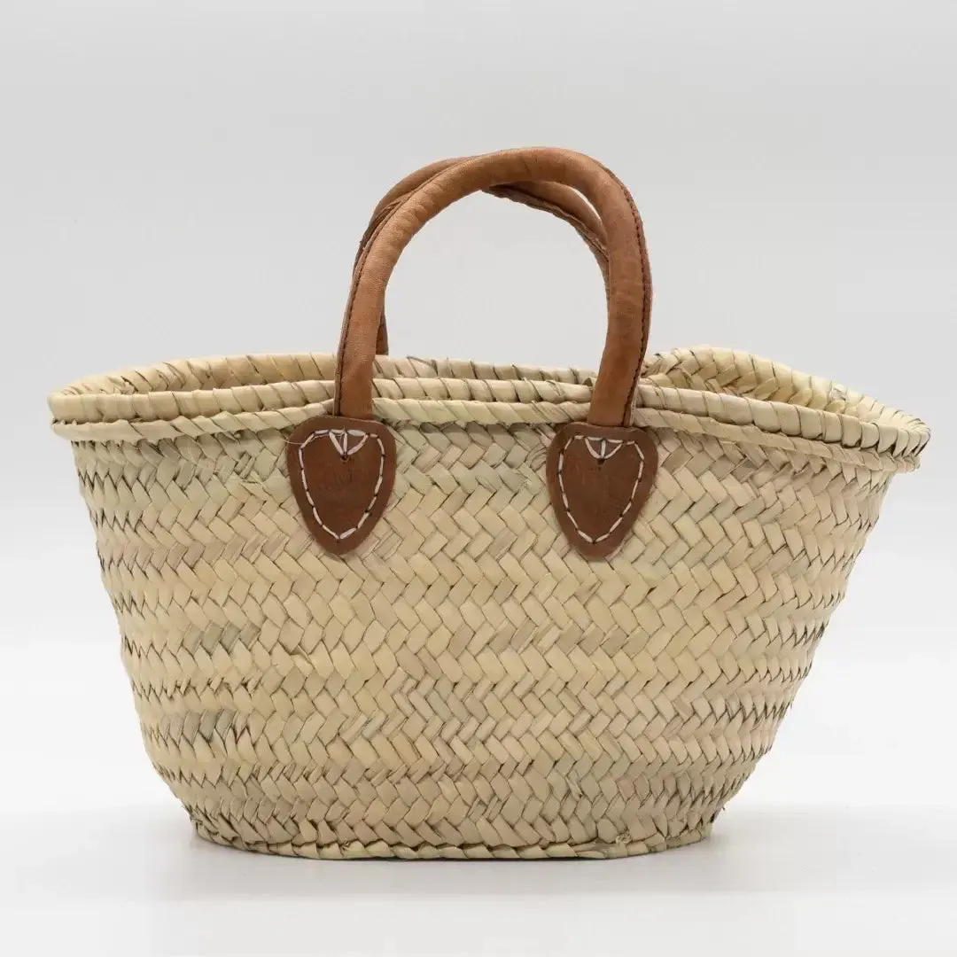 DarKech - Market basket STRAW BAG Handmade with leather, French basket: Brown