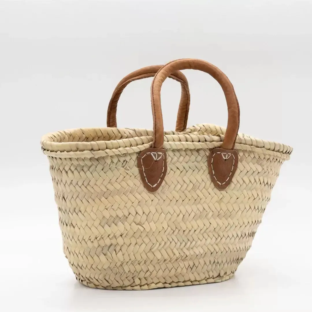 DarKech - Market basket STRAW BAG Handmade with leather, French basket: Brown