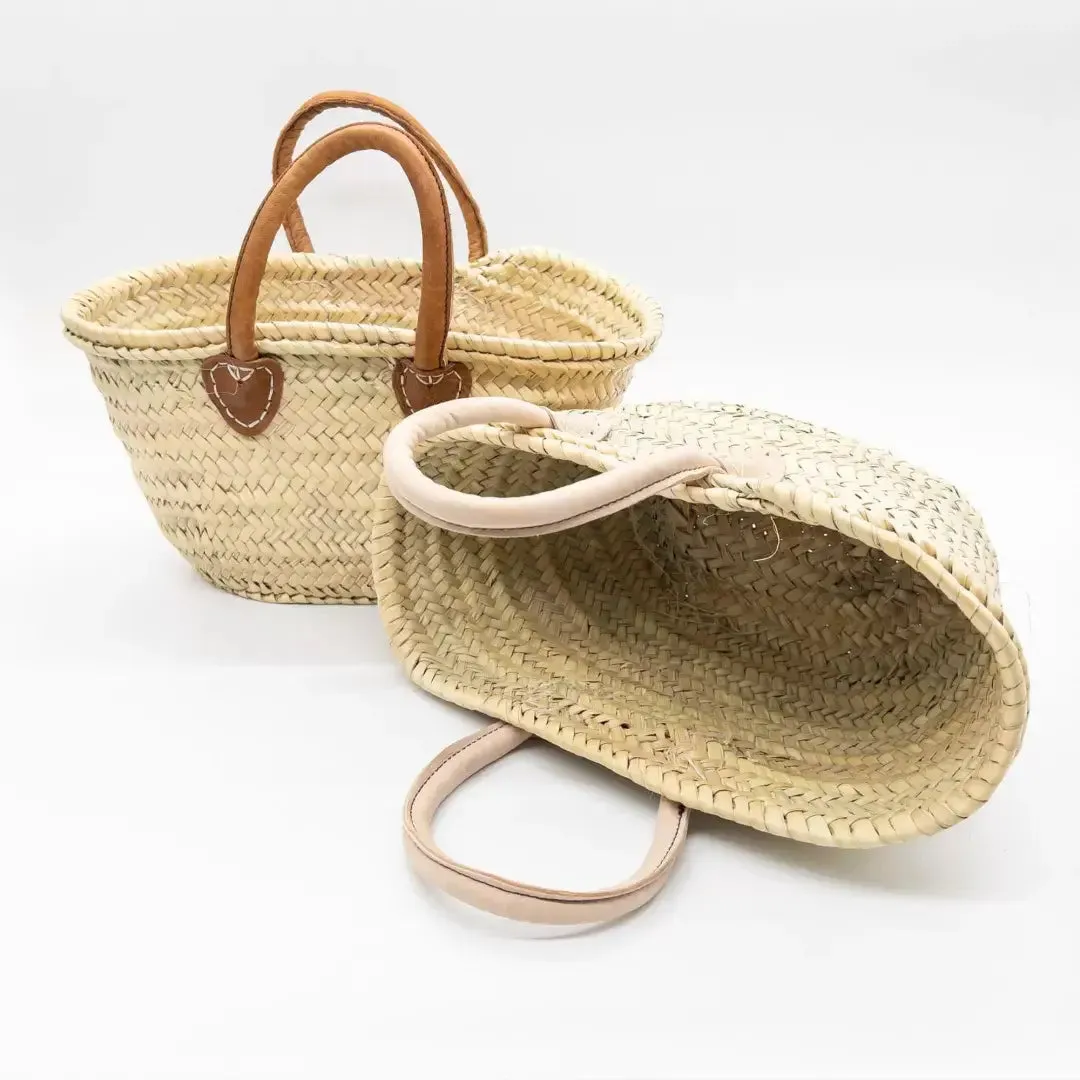DarKech - Market basket STRAW BAG Handmade with leather, French basket: Brown