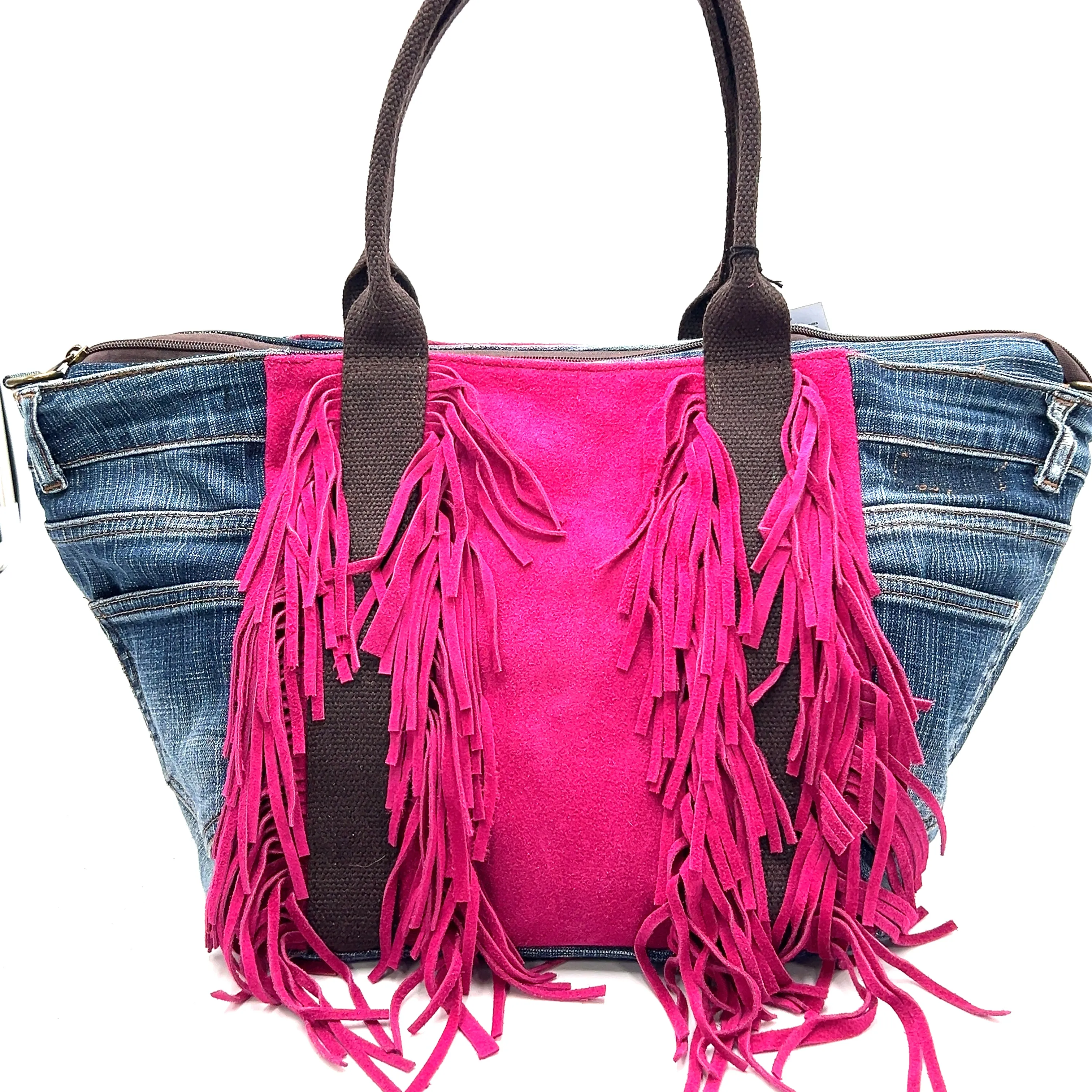 Denim Suede Fringe Crossbody Bag