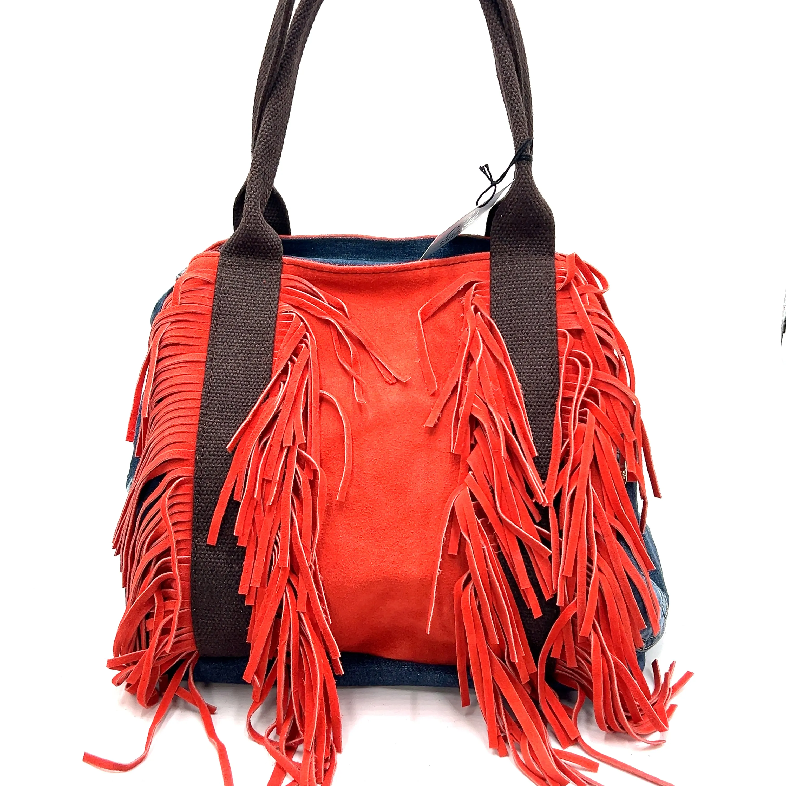 Denim Suede Fringe Crossbody Bag