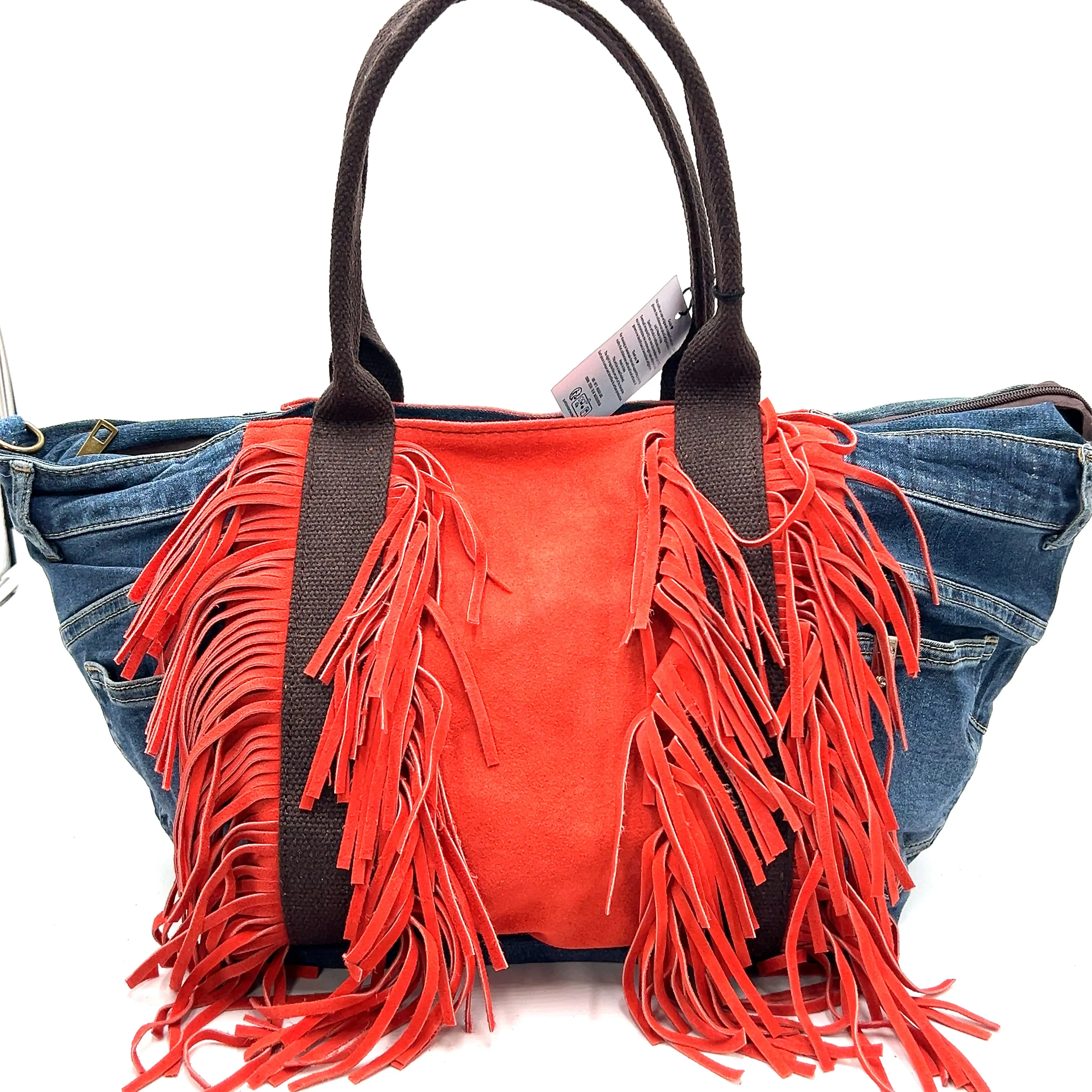 Denim Suede Fringe Crossbody Bag