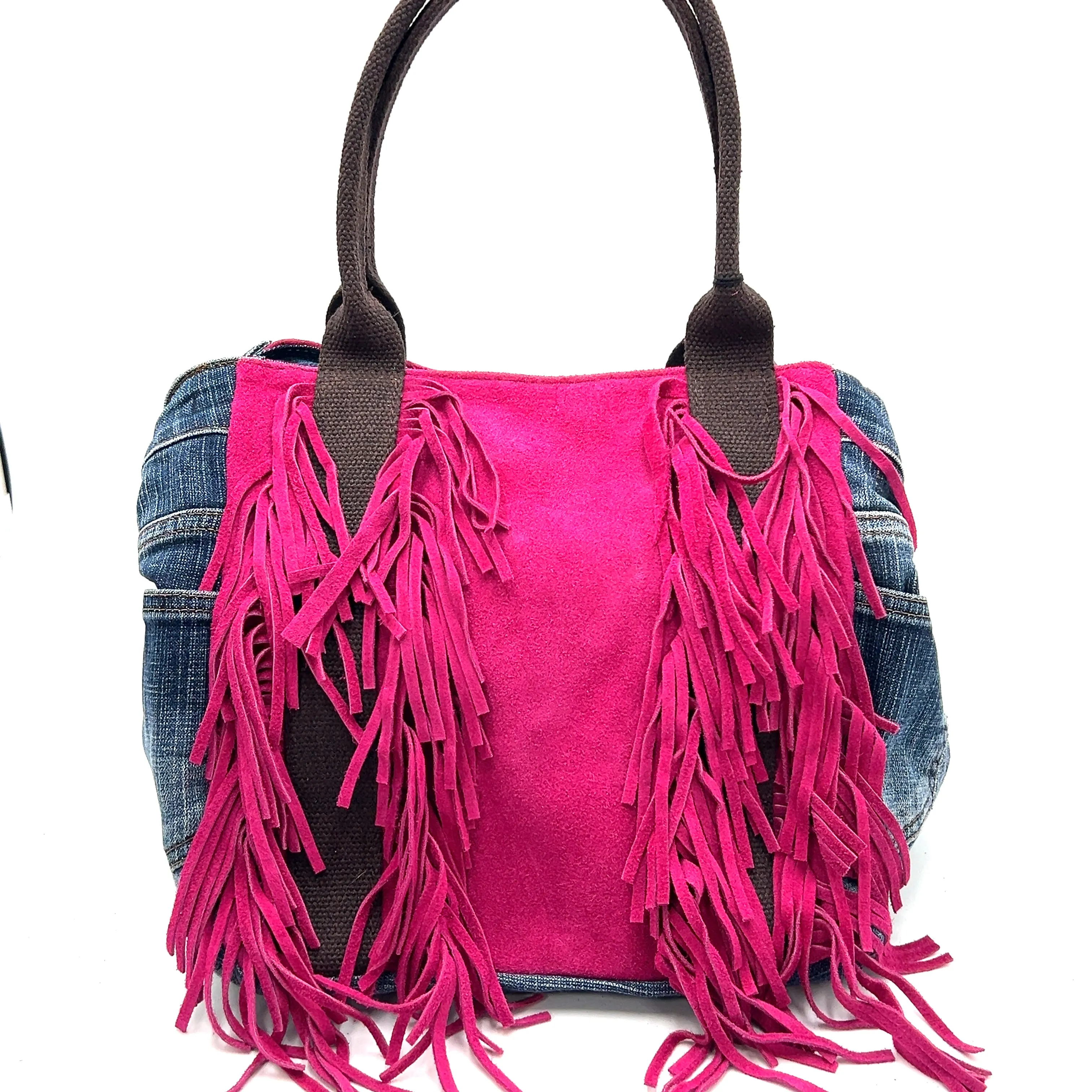 Denim Suede Fringe Crossbody Bag